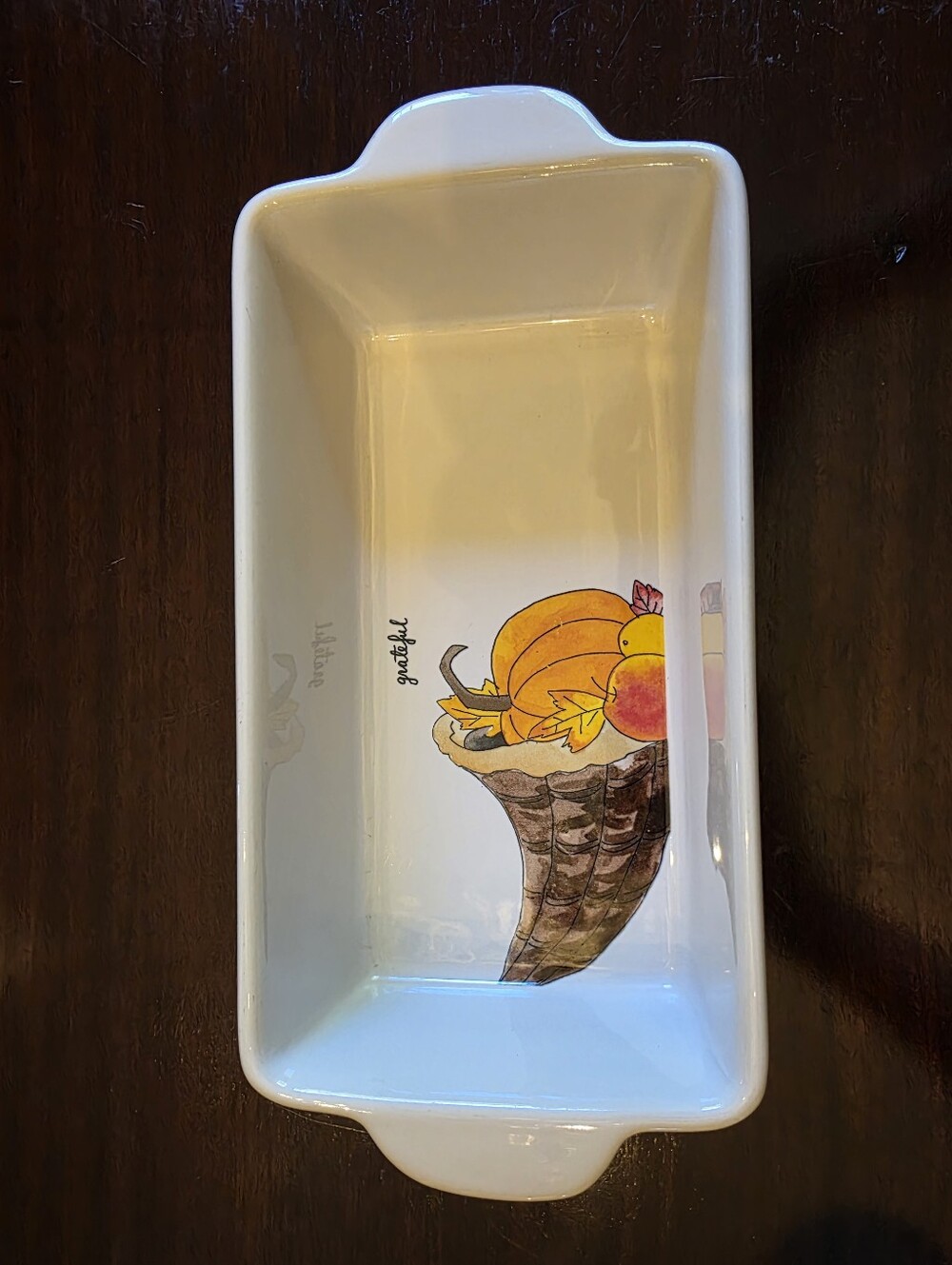 Rae Dunn White Ceramic Serving Loaf Pan with Harvest Cornucopia Design